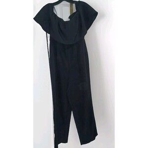 Sam Edelman Black Flowy Ruffle Off The Shoulder Women 10 Wide Leg Jumpsuit Pants